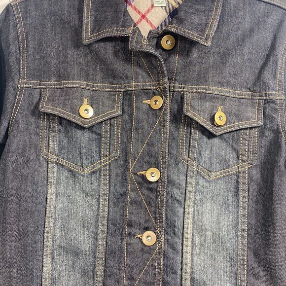 Coldwater Creek Plaid Lined Denim Jacket Womens S Preppy Classic Fall Layering - Picture 6 of 12